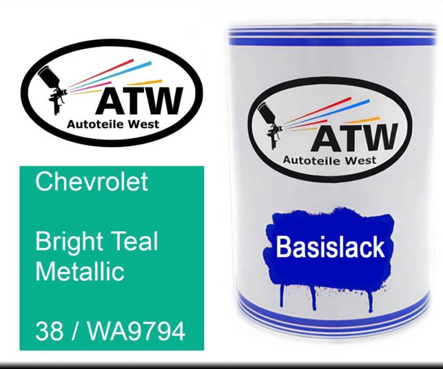 Chevrolet, Bright Teal Metallic, 38 / WA9794: 500ml Lackdose, von ATW Autoteile West.